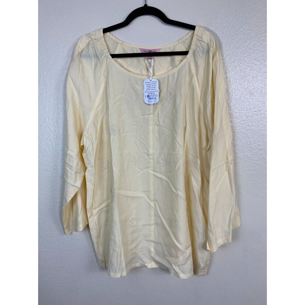 NEW April Cornell Long Sleeve Tunic Top Women size XL Butter Yellow Floral Boho - Picture 14 of 16
